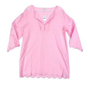J Crew Linen Cotton Scalloped Girly Baby Pink Tunic Top Womens L Cover Up NWT